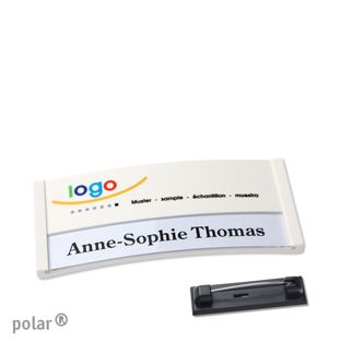 Name badges color-print stainless steel pin 65 x 30 mm  | white 