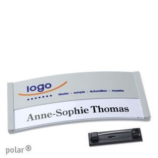 Name badges color-print stainless steel pin 74 x 34 mm  | light grey 