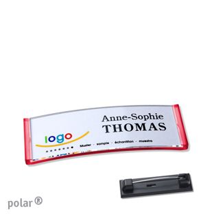Name badges polar® quick-print stainless steel pin 64 x 22 mm  | translucent|red 