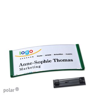 Name badges polar® quick-print stainless steel pin 65 x 30 mm  | green 