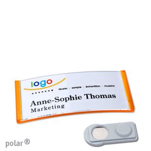 Name badges polar® quick-print magnet 65 x 30 mm  | smag® Magnet  | translucent|orange 