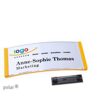 Name badges polar® quick-print stainless steel pin 74 x 34 mm  | yellow 
