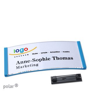Name badges polar® quick-print stainless steel pin 74 x 34 mm  | medium blue 