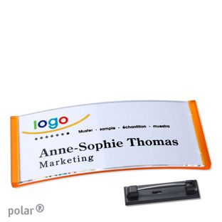 Name badges polar® quick-print stainless steel pin 74 x 34 mm  | translucent|orange 