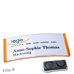 Name badges polar® quick-print magnet 74 x 34 mm  | smag® magnet, extra strong  | translucent|orange 