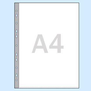 Sheet protectors, A4 Filing strip: white reinforced spine, europunched  | 80 µm