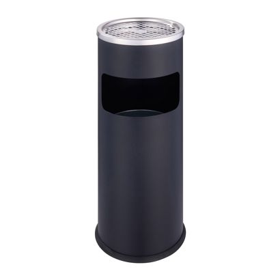 Waste bin with ashtray, round, steel, black 
