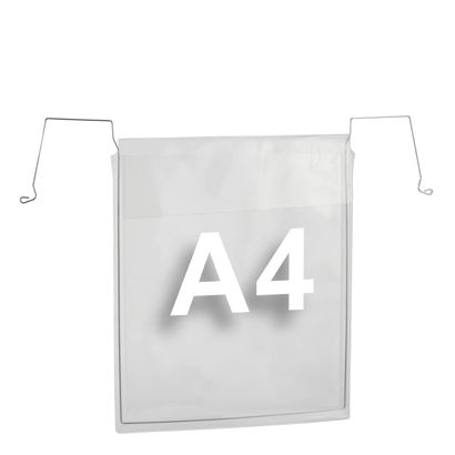 Wire framed pocket for A4, short edge open, with flap, 180 micron 