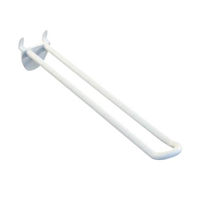 Display hooks with automatic insertion hooks, double plastic prong, white 100 mm