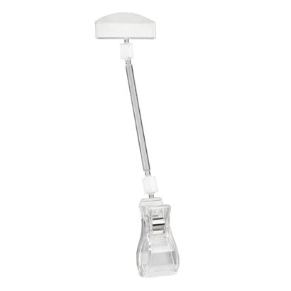 Sign-clip with big clamp and price tag holder, 10 cm extension, transparent  