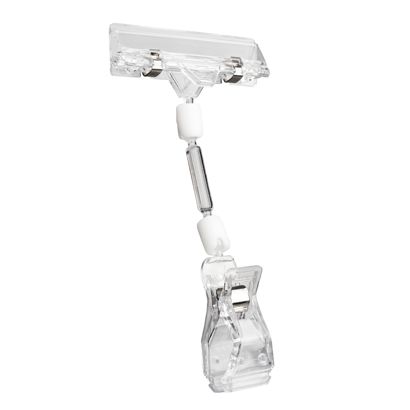 Sign-clip with big clamp and price tag holder, 5 cm extension, transparent 5 cm extension 