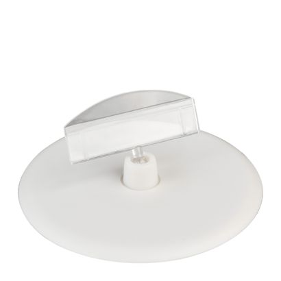 Sign-clip with price tag holder and self-adhesive plate (ø 90 mm), transparent 