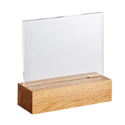 Acrylic sign holder with wood base Oak  | A7  | landscape 