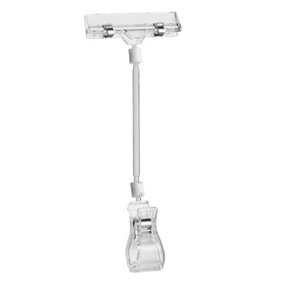 Sign Clip s velkou svorkou a držákem na štítky, 10 cm prodloužení, transparentní 