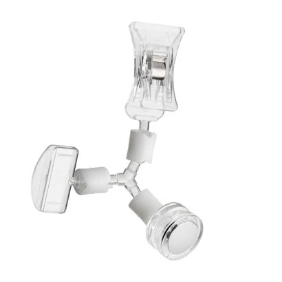 Sign Clip s malým držákem na cenovky, malou svorkou a patkou s neodymovým magnetem, transparentní 