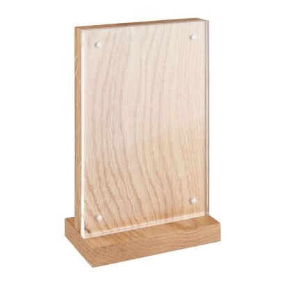 Magnetický reklamní stojánek ve tvaru T, akrylát/dub 100 x 150 mm 