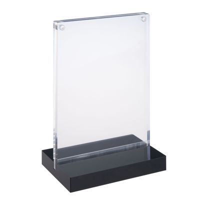 Magnetický reklamní stojánek ve tvaru T s černým soklem A6 - 105 x 148 mm  | Formát na výšku 