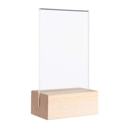Menu holder MODUL, acrylic pocket with wooden base A7  | Beech  | wooden base with straight insertion slot 