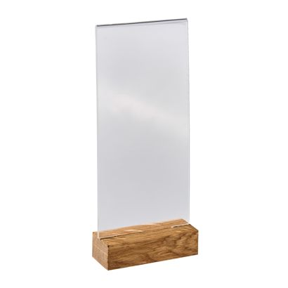 Acrylic sign holder with wood base Oak  | 1/3 A4  | Portrait 