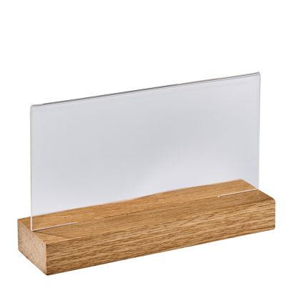 Acrylic sign holder with wood base Oak  | 1/3 A4  | landscape 