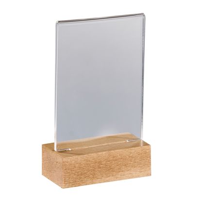 Acrylic sign holder with wood base Beech  | A7  | Portrait 