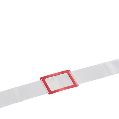 Datumové záložky, s napínací gumičkou a kovovými závlačkami, červené Okénko s drážkou ES3, 20 x 31 mm vnitřní rozměr, 27 x 41 mm vnější rozměr  | 330 mm 