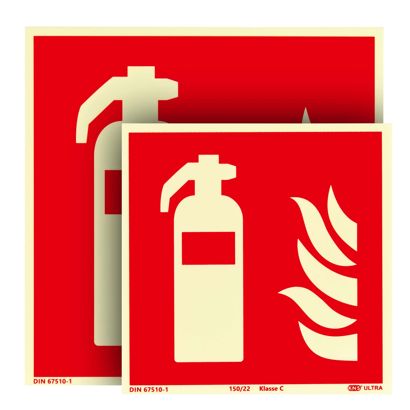 Fire extinguisher sign, phosphorescent, plastic, ISO 7010 