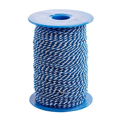 Atlasové šňůrky na cívce, 2 mm x 100 m, Viskóza bílá|modrá 