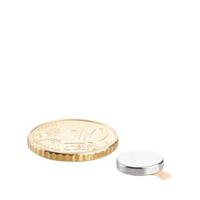 Kotoučové magnety z neodymu, samolepicí 10 mm x 2 mm  | stříbrná  | 3M 467 