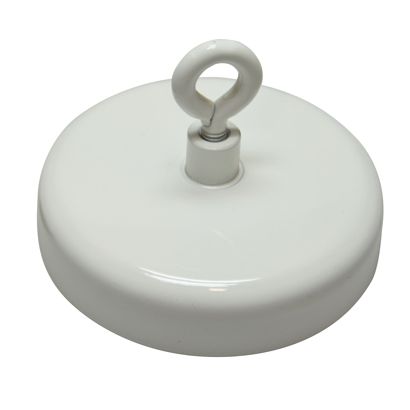 Feritový magnet s očkem, udrží cca 61 kg, průměr 80 mm, bílý 