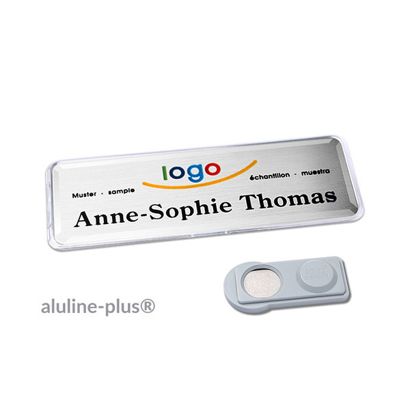 Name badges aluline-plus®, magnetic smag® Magnet | silver | 76 x 25 mm
