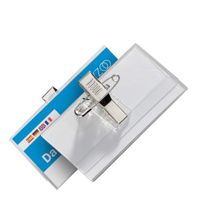 Name badges Urban 30 combi clip transparent 60 x 30 mm  | Combi clips (saftey pin & clip) 