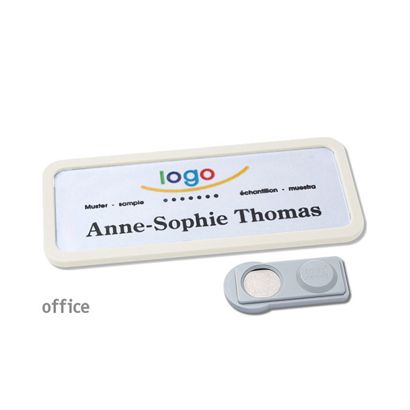 Name badges OFFICE, magnetic 75 x 27 mm  | white  | smag® Magnet 