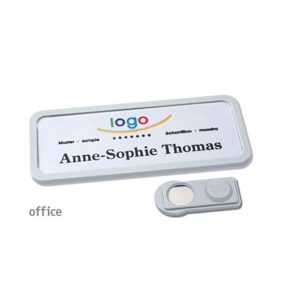 Name badges OFFICE, magnetic 75 x 27 mm  | grey  | smag® Magnet 