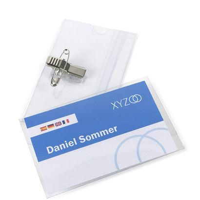 Name badges with clamp urban 90 x 55 mm  | combi clips (saftey pin & clip) 
