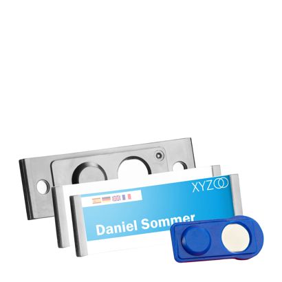 Name badges FORUM, magnetic silver | 63 x 22 mm