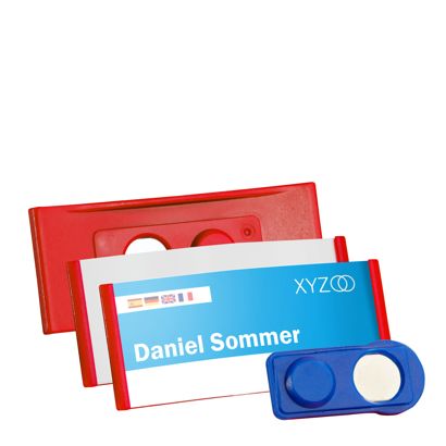 Name badges FORUM, magnetic red | 75 x 32 mm