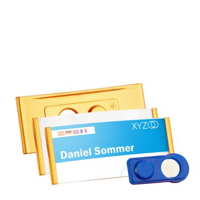 Name badges FORUM, magnetic gold | 75 x 32 mm