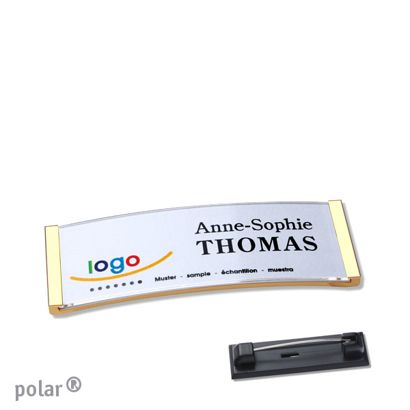 Name badges with pin polar® gold | 64 x 22 mm