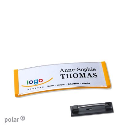 Name badges with pin polar® yellow | 64 x 22 mm