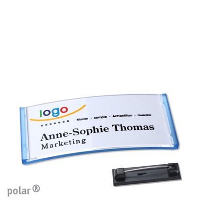 Jmenovka se špendlíkem polar® 65 x 30 mm  | průsvitné provedení|modrá 