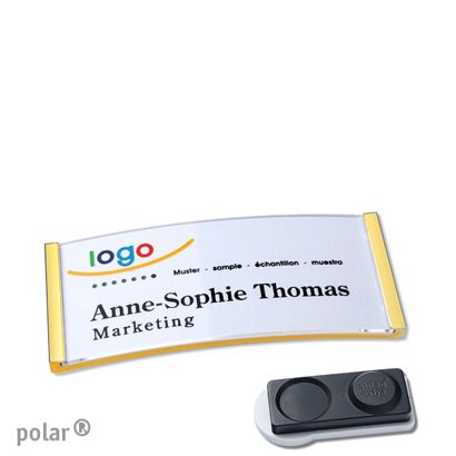 Name badges polar®, magnetic smag® magnet, extra strong | gold | 65 x 30 mm