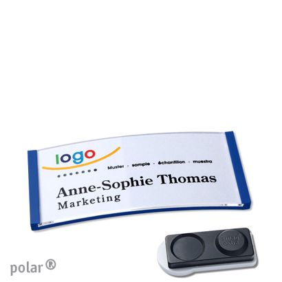 Name badges polar®, magnetic smag® magnet, extra strong | blue | 65 x 30 mm