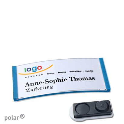 Name badges polar®, magnetic smag® magnet, extra strong | medium blue | 65 x 30 mm
