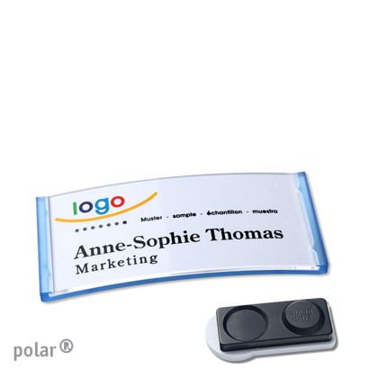 Name badges polar®, magnetic smag® magnet, extra strong | translucent, blue | 65 x 30 mm