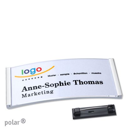 Name badges with pin polar® stainless steel | 74 x 34 mm