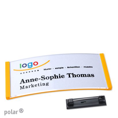 Name badges with pin polar® yellow | 74 x 34 mm