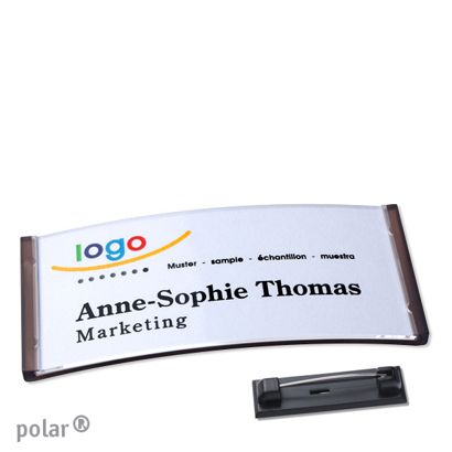 Name badges with pin polar® translucent, anthracite | 74 x 34 mm