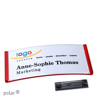 Name badges with pin polar® translucent, red | 74 x 34 mm