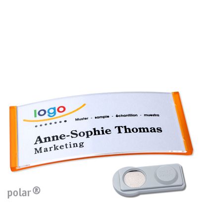 Name badges polar®, magnetic smag® Magnet | translucent, orange | 74 x 34 mm